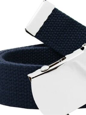 Navy Canvas Web Belt with Silver Buckle. Kids Size S.